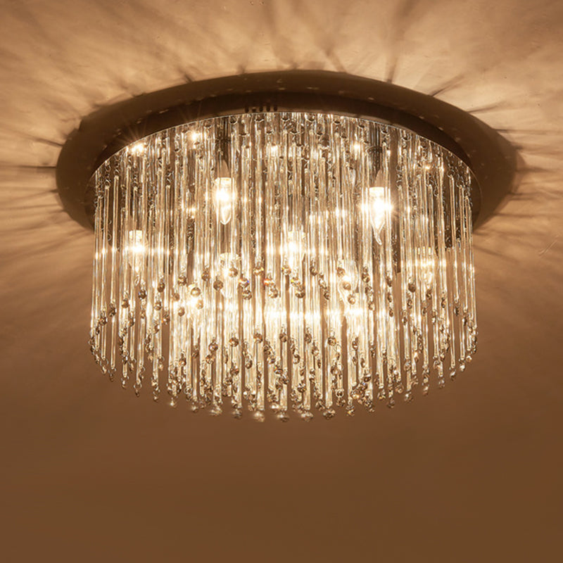 19.5"/23.5" W LED Bedroom Ceiling Fixture Minimalism Chrome Flushmount Lighting with Drum Strip Crystal Shade Clearhalo 'Ceiling Lights' 'Close To Ceiling Lights' 'Close to ceiling' 'Flush mount' Lighting' 1712087