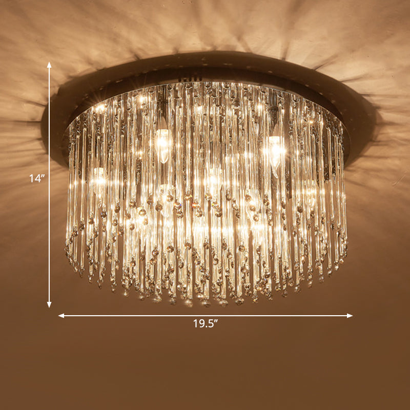 19.5"/23.5" W LED Bedroom Ceiling Fixture Minimalism Chrome Flushmount Lighting with Drum Strip Crystal Shade Clearhalo 'Ceiling Lights' 'Close To Ceiling Lights' 'Close to ceiling' 'Flush mount' Lighting' 1712088
