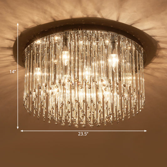 19.5"/23.5" W LED Bedroom Ceiling Fixture Minimalism Chrome Flushmount Lighting with Drum Strip Crystal Shade Clearhalo 'Ceiling Lights' 'Close To Ceiling Lights' 'Close to ceiling' 'Flush mount' Lighting' 1712089
