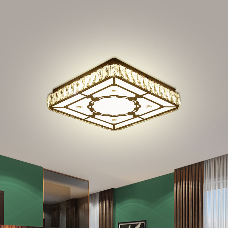 Square Ceiling Light Modern Cut Crystal LED Chrome Flush Mount Fixture with Round/Loving Heart Pattern Chrome Round Clearhalo 'Ceiling Lights' 'Close To Ceiling Lights' 'Close to ceiling' 'Flush mount' Lighting' 1712090