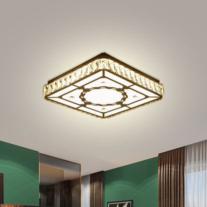 Square Ceiling Light Modern Cut Crystal LED Chrome Flush Mount Fixture with Round/Loving Heart Pattern Chrome Round Clearhalo 'Ceiling Lights' 'Close To Ceiling Lights' 'Close to ceiling' 'Flush mount' Lighting' 1712090