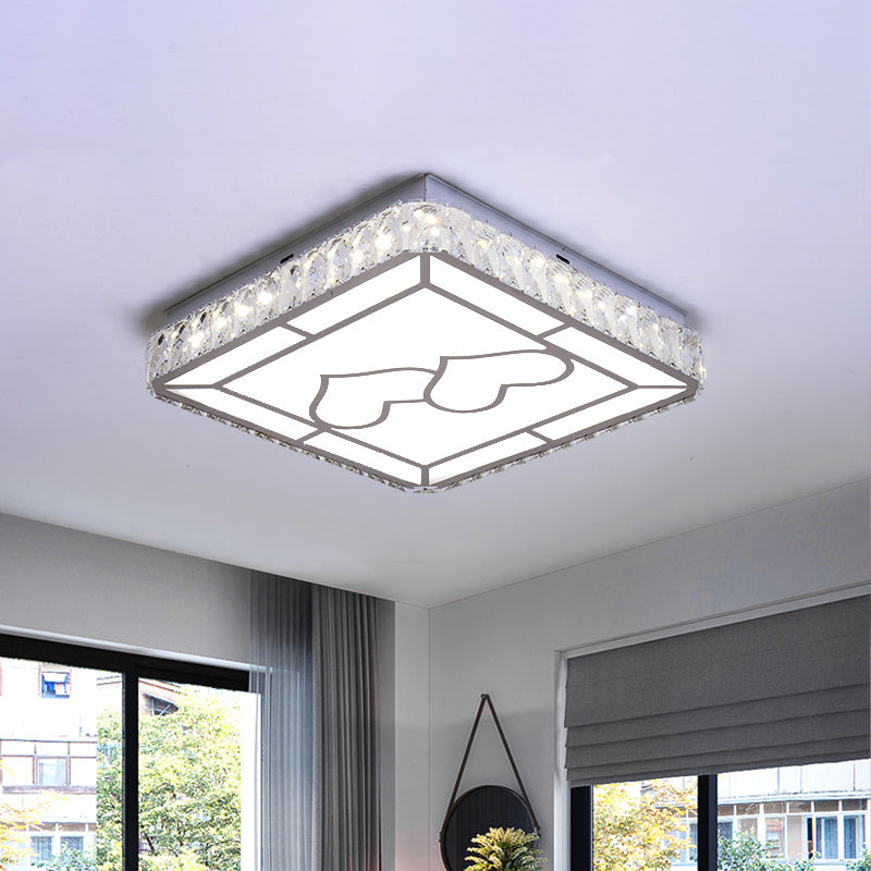 Square Ceiling Light Modern Cut Crystal LED Chrome Flush Mount Fixture with Round/Loving Heart Pattern Clearhalo 'Ceiling Lights' 'Close To Ceiling Lights' 'Close to ceiling' 'Flush mount' Lighting' 1712096