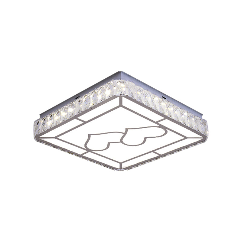 Square Ceiling Light Modern Cut Crystal LED Chrome Flush Mount Fixture with Round/Loving Heart Pattern Clearhalo 'Ceiling Lights' 'Close To Ceiling Lights' 'Close to ceiling' 'Flush mount' Lighting' 1712097