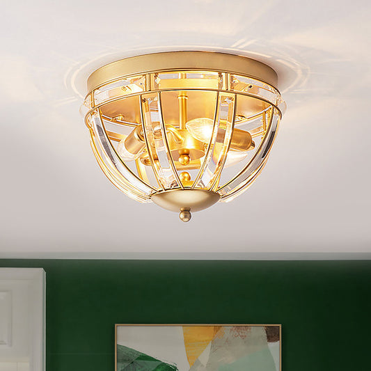 Dome Corridor Ceiling Fixture Rectangle-Cut Crystal 3 Bulbs Simplicity Flush Mount Light in Black/Gold Gold Clearhalo 'Ceiling Lights' 'Close To Ceiling Lights' 'Close to ceiling' 'Flush mount' Lighting' 1712115