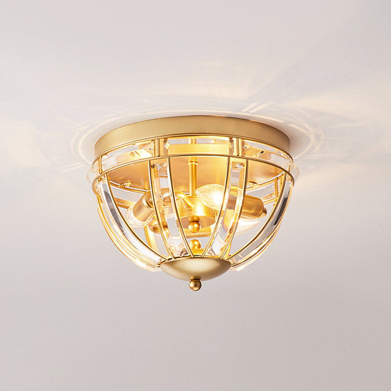 Dome Corridor Ceiling Fixture Rectangle-Cut Crystal 3 Bulbs Simplicity Flush Mount Light in Black/Gold Clearhalo 'Ceiling Lights' 'Close To Ceiling Lights' 'Close to ceiling' 'Flush mount' Lighting' 1712117