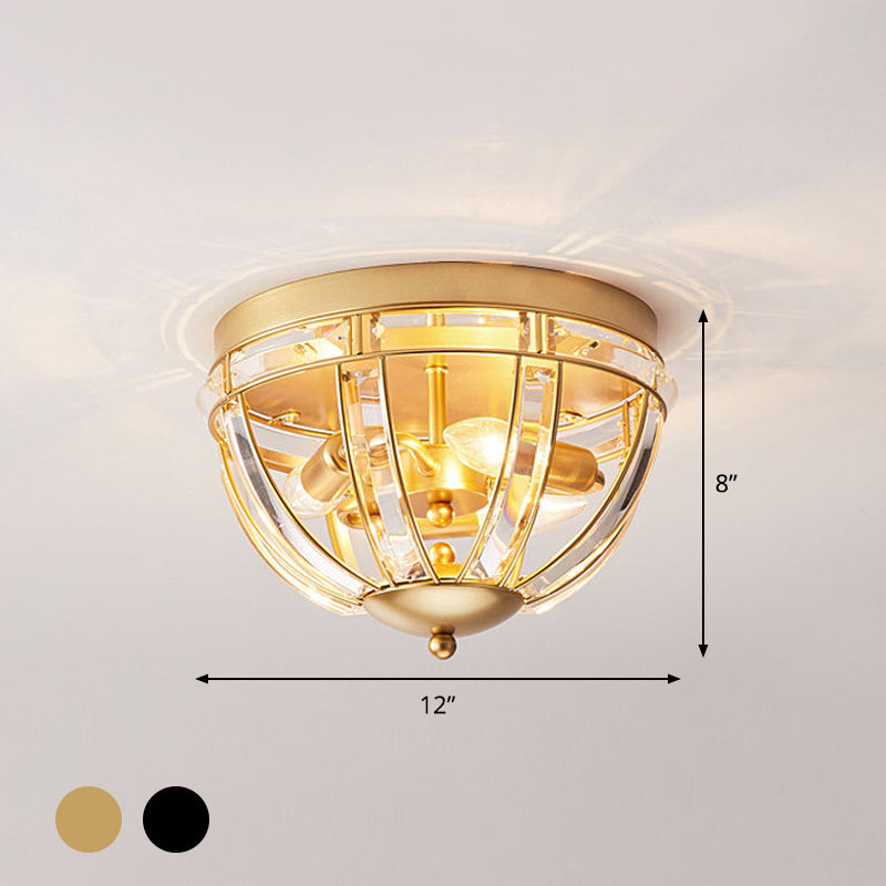 Dome Corridor Ceiling Fixture Rectangle-Cut Crystal 3 Bulbs Simplicity Flush Mount Light in Black/Gold Clearhalo 'Ceiling Lights' 'Close To Ceiling Lights' 'Close to ceiling' 'Flush mount' Lighting' 1712118