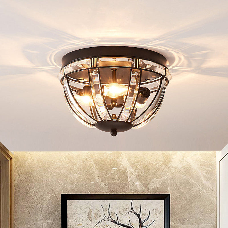 Dome Corridor Ceiling Fixture Rectangle-Cut Crystal 3 Bulbs Simplicity Flush Mount Light in Black/Gold Clearhalo 'Ceiling Lights' 'Close To Ceiling Lights' 'Close to ceiling' 'Flush mount' Lighting' 1712120