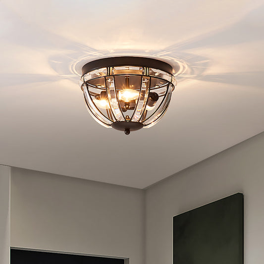 Dome Corridor Ceiling Fixture Rectangle-Cut Crystal 3 Bulbs Simplicity Flush Mount Light in Black/Gold Clearhalo 'Ceiling Lights' 'Close To Ceiling Lights' 'Close to ceiling' 'Flush mount' Lighting' 1712121
