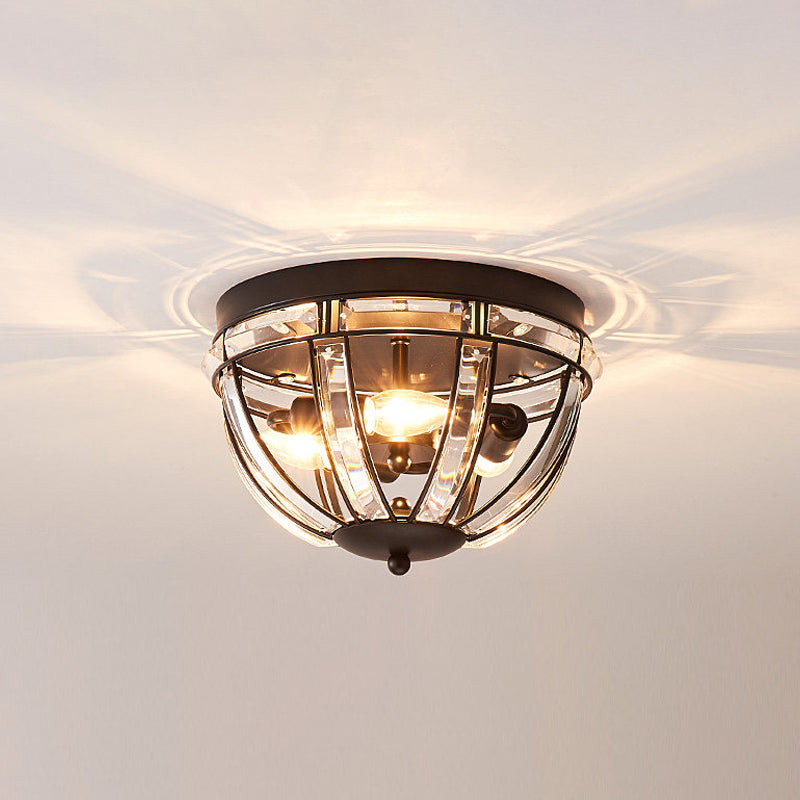 Dome Corridor Ceiling Fixture Rectangle-Cut Crystal 3 Bulbs Simplicity Flush Mount Light in Black/Gold Clearhalo 'Ceiling Lights' 'Close To Ceiling Lights' 'Close to ceiling' 'Flush mount' Lighting' 1712122