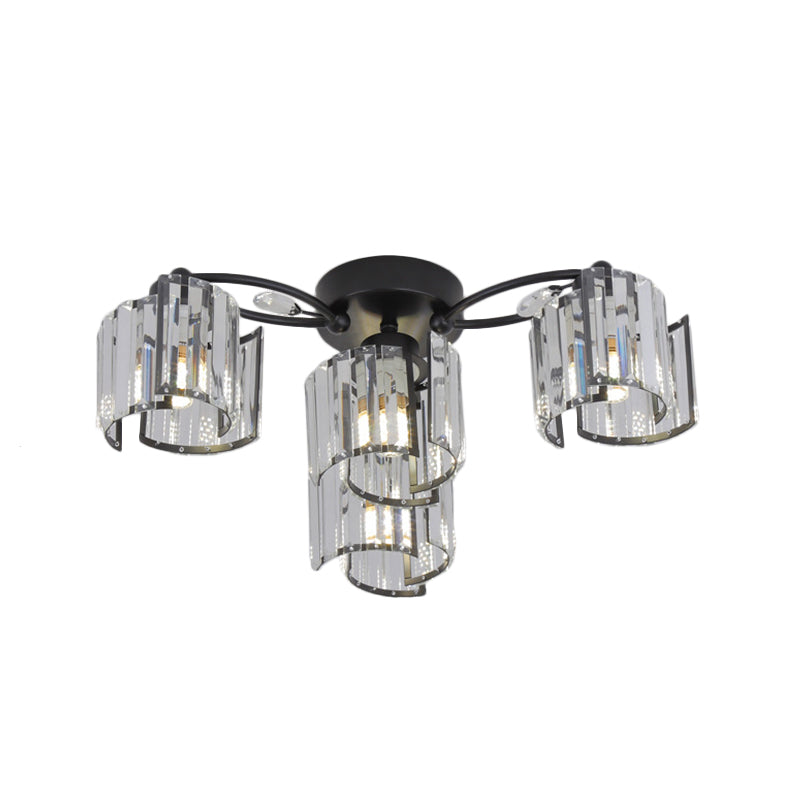 Curved Panel Semi Flush Mount Modern Crystal Rectangle 4/6 Heads Dining Room Ceiling Lighting in Black Clearhalo 'Ceiling Lights' 'Close To Ceiling Lights' 'Close to ceiling' 'Semi-flushmount' Lighting' 1712124