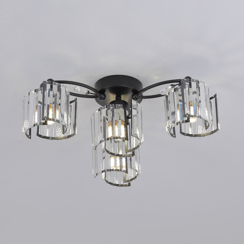 Curved Panel Semi Flush Mount Modern Crystal Rectangle 4/6 Heads Dining Room Ceiling Lighting in Black Clearhalo 'Ceiling Lights' 'Close To Ceiling Lights' 'Close to ceiling' 'Semi-flushmount' Lighting' 1712125