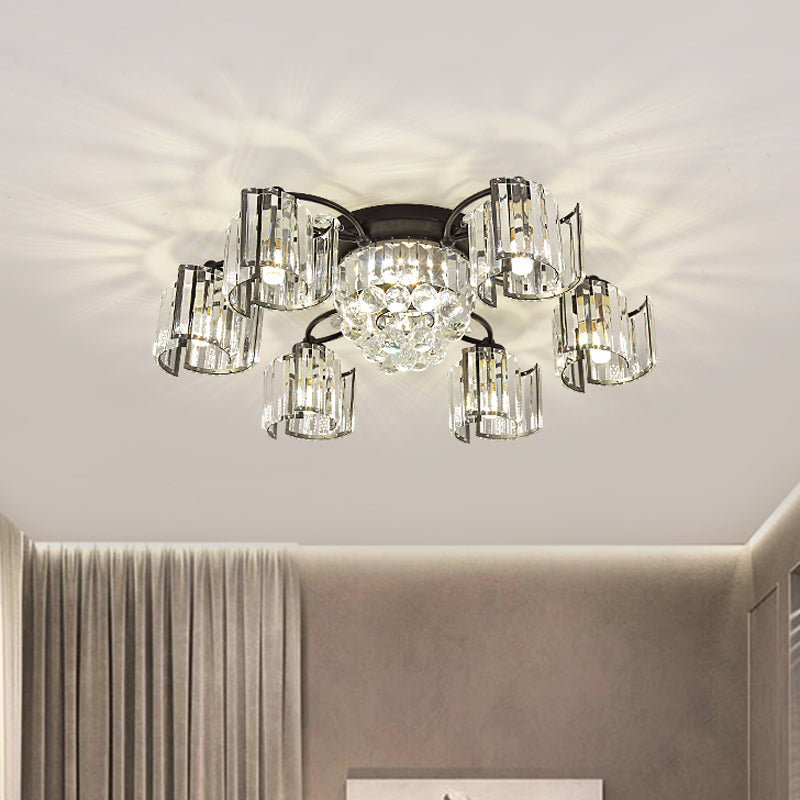 Curved Panel Semi Flush Mount Modern Crystal Rectangle 4/6 Heads Dining Room Ceiling Lighting in Black Clearhalo 'Ceiling Lights' 'Close To Ceiling Lights' 'Close to ceiling' 'Semi-flushmount' Lighting' 1712128