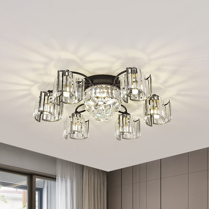 Curved Panel Semi Flush Mount Modern Crystal Rectangle 4/6 Heads Dining Room Ceiling Lighting in Black Clearhalo 'Ceiling Lights' 'Close To Ceiling Lights' 'Close to ceiling' 'Semi-flushmount' Lighting' 1712129