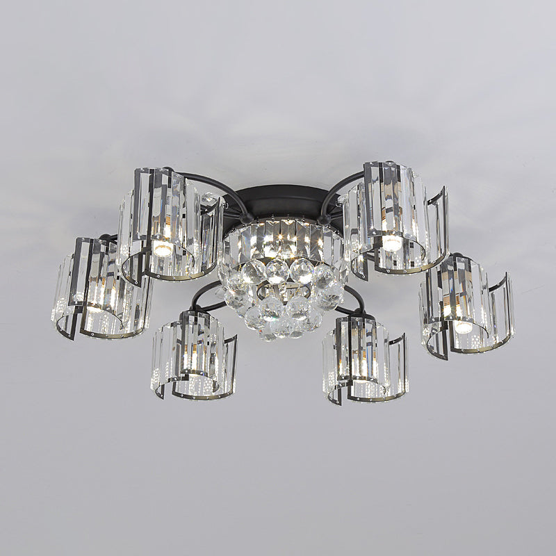 Curved Panel Semi Flush Mount Modern Crystal Rectangle 4/6 Heads Dining Room Ceiling Lighting in Black Clearhalo 'Ceiling Lights' 'Close To Ceiling Lights' 'Close to ceiling' 'Semi-flushmount' Lighting' 1712130
