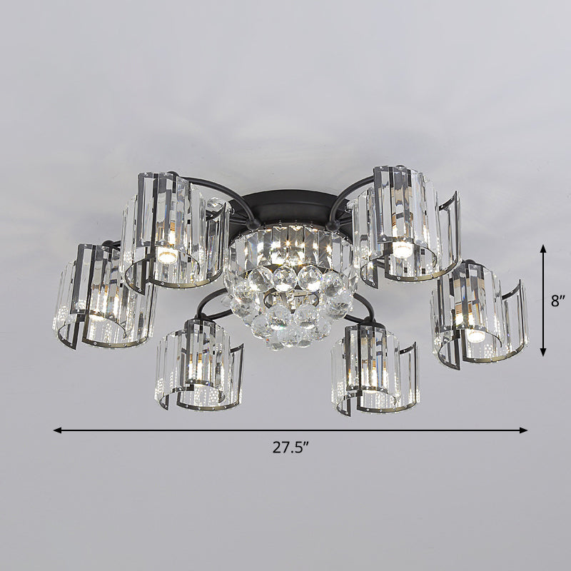 Curved Panel Semi Flush Mount Modern Crystal Rectangle 4/6 Heads Dining Room Ceiling Lighting in Black Clearhalo 'Ceiling Lights' 'Close To Ceiling Lights' 'Close to ceiling' 'Semi-flushmount' Lighting' 1712131