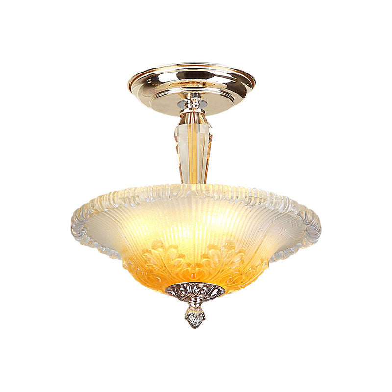 Gold LED Bowl Semi Flush Mount Light Simple White/Yellow Crystal Ceiling Lighting for Hallway Clearhalo 'Ceiling Lights' 'Close To Ceiling Lights' 'Close to ceiling' 'Semi-flushmount' Lighting' 1712139