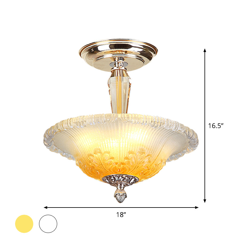 Gold LED Bowl Semi Flush Mount Light Simple White/Yellow Crystal Ceiling Lighting for Hallway Clearhalo 'Ceiling Lights' 'Close To Ceiling Lights' 'Close to ceiling' 'Semi-flushmount' Lighting' 1712140