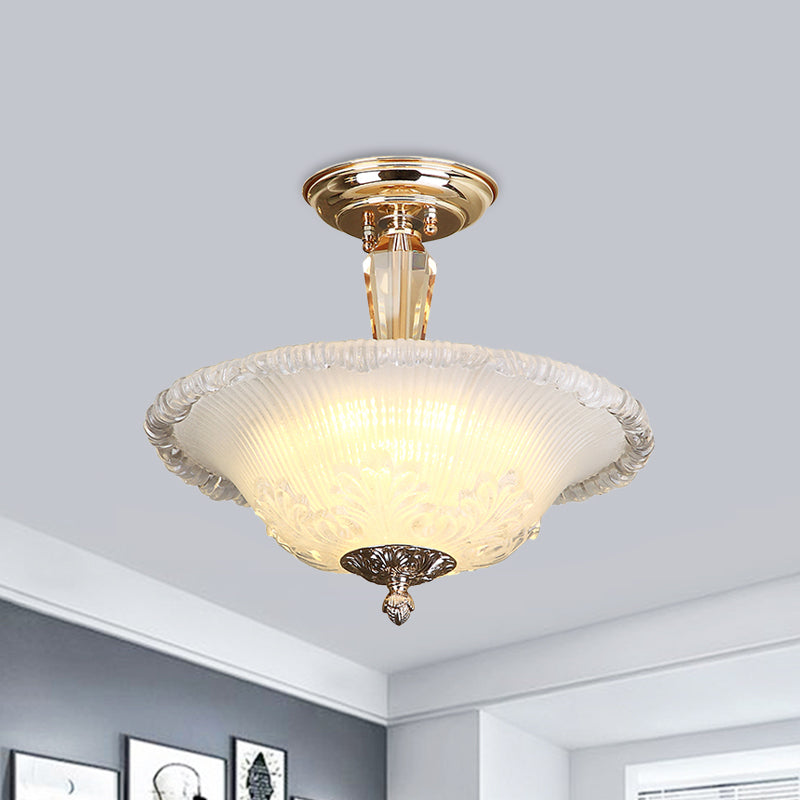 Gold LED Bowl Semi Flush Mount Light Simple White/Yellow Crystal Ceiling Lighting for Hallway Clearhalo 'Ceiling Lights' 'Close To Ceiling Lights' 'Close to ceiling' 'Semi-flushmount' Lighting' 1712142