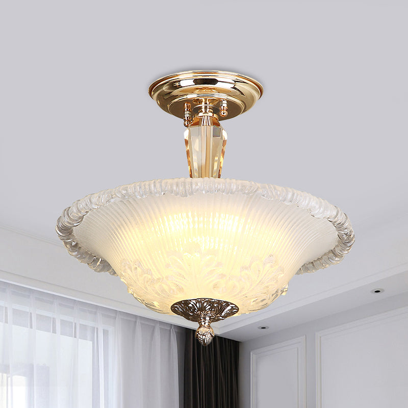 Gold LED Bowl Semi Flush Mount Light Simple White/Yellow Crystal Ceiling Lighting for Hallway Clearhalo 'Ceiling Lights' 'Close To Ceiling Lights' 'Close to ceiling' 'Semi-flushmount' Lighting' 1712143