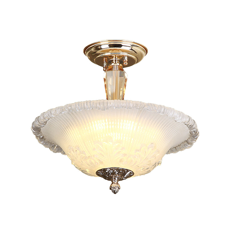 Gold LED Bowl Semi Flush Mount Light Simple White/Yellow Crystal Ceiling Lighting for Hallway Clearhalo 'Ceiling Lights' 'Close To Ceiling Lights' 'Close to ceiling' 'Semi-flushmount' Lighting' 1712144