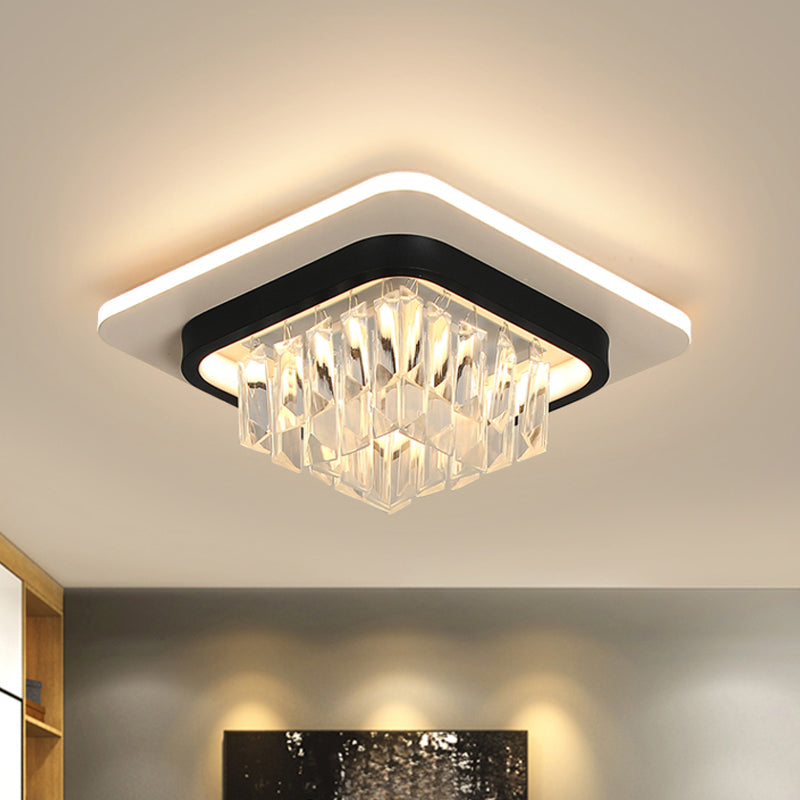 Modern Round/Square Ceiling Light Crystal Rectangle LED Corridor Flush Mount Lamp Fixture in Black Black Square Plate Clearhalo 'Ceiling Lights' 'Close To Ceiling Lights' 'Close to ceiling' 'Flush mount' Lighting' 1712158