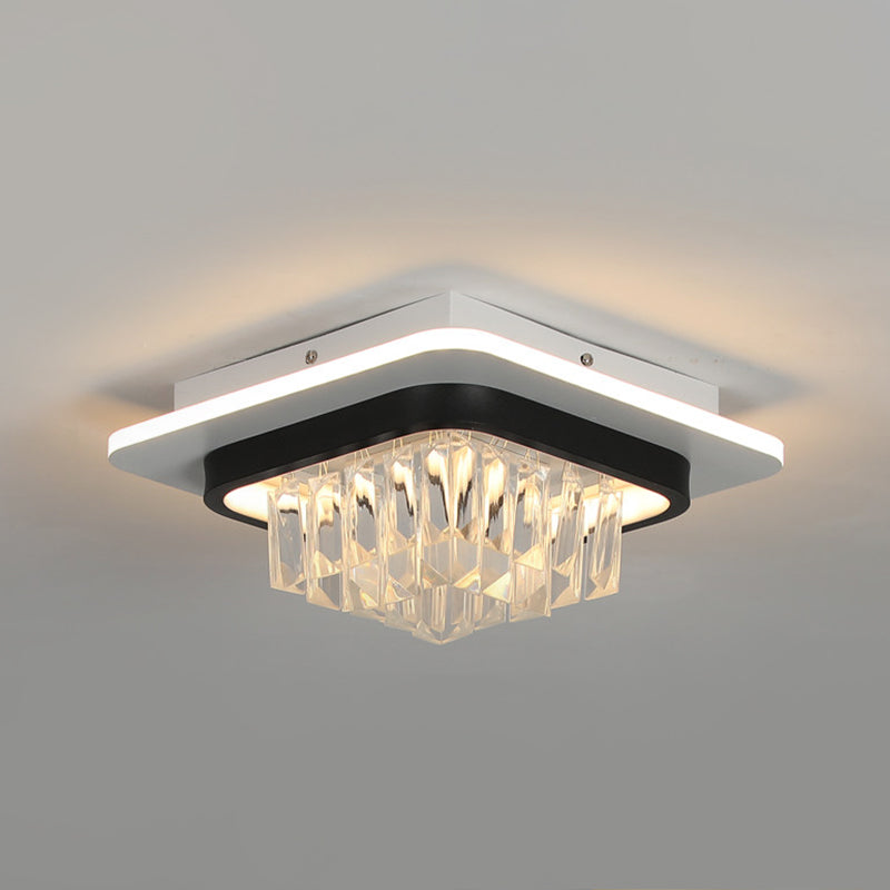Modern Round/Square Ceiling Light Crystal Rectangle LED Corridor Flush Mount Lamp Fixture in Black Clearhalo 'Ceiling Lights' 'Close To Ceiling Lights' 'Close to ceiling' 'Flush mount' Lighting' 1712161