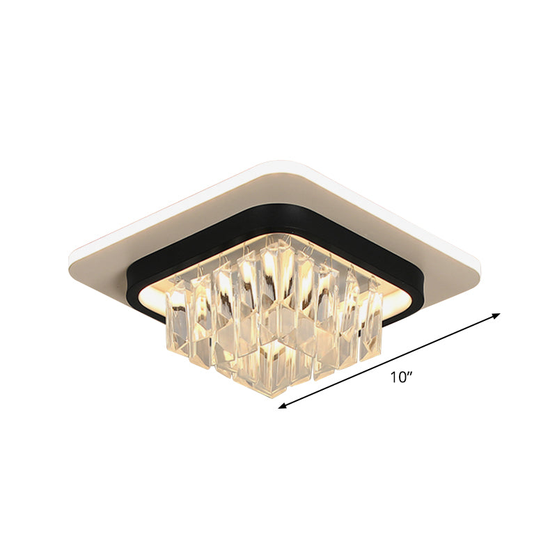 Modern Round/Square Ceiling Light Crystal Rectangle LED Corridor Flush Mount Lamp Fixture in Black Clearhalo 'Ceiling Lights' 'Close To Ceiling Lights' 'Close to ceiling' 'Flush mount' Lighting' 1712162