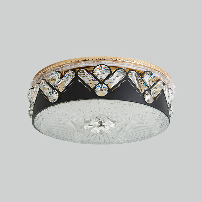 Hand-Cut Crystal Round Flush Lamp Contemporary LED Ceiling Mounted Light in Black Clearhalo 'Ceiling Lights' 'Close To Ceiling Lights' 'Close to ceiling' 'Flush mount' Lighting' 1712165