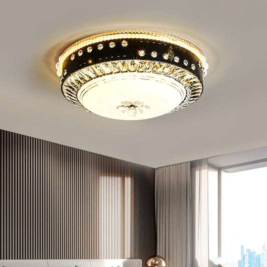 Hand-Cut Crystal Round Flush Lamp Contemporary LED Ceiling Mounted Light in Black Black B Clearhalo 'Ceiling Lights' 'Close To Ceiling Lights' 'Close to ceiling' 'Flush mount' Lighting' 1712167