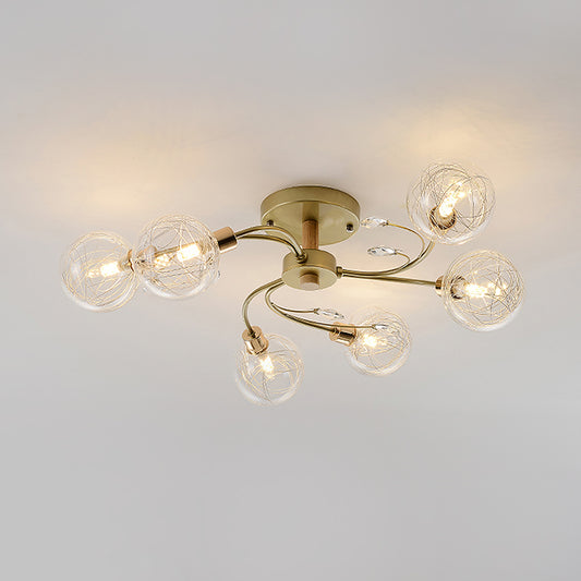 Clear Glass Ball Semi Flush Lamp Contemporary 6-Light Black/Gold Close to Ceiling Lighting Clearhalo 'Ceiling Lights' 'Close To Ceiling Lights' 'Close to ceiling' 'Semi-flushmount' Lighting' 1712174