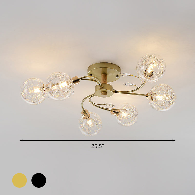 Clear Glass Ball Semi Flush Lamp Contemporary 6-Light Black/Gold Close to Ceiling Lighting Clearhalo 'Ceiling Lights' 'Close To Ceiling Lights' 'Close to ceiling' 'Semi-flushmount' Lighting' 1712175