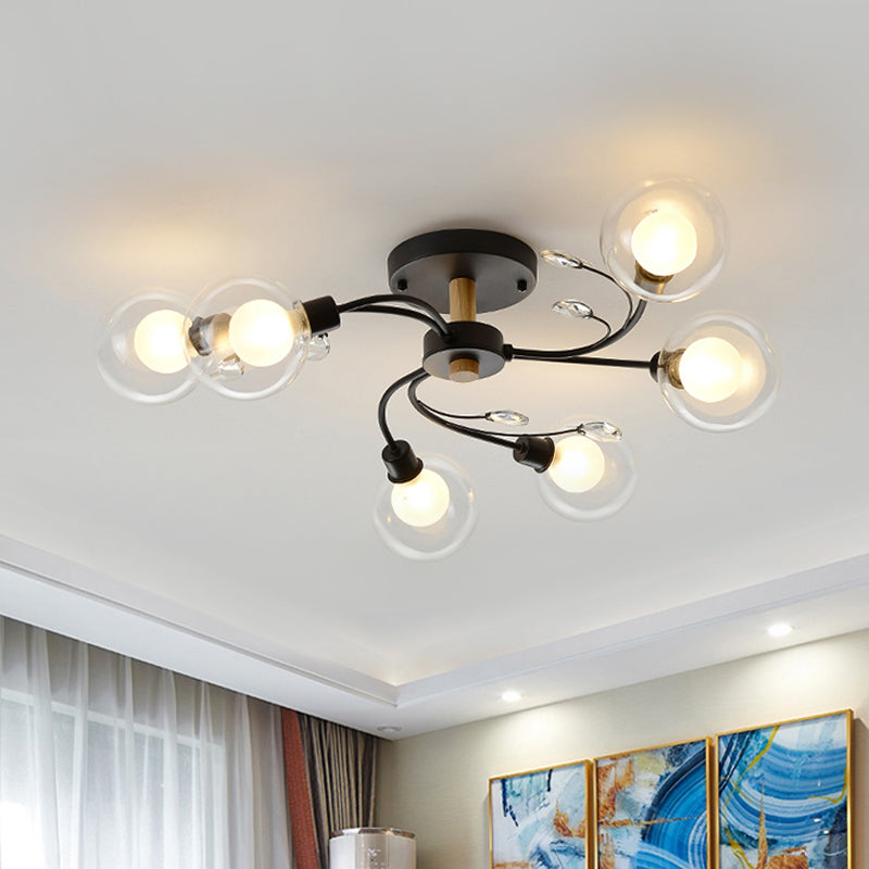 Clear Glass Ball Semi Flush Lamp Contemporary 6-Light Black/Gold Close to Ceiling Lighting Black Clearhalo 'Ceiling Lights' 'Close To Ceiling Lights' 'Close to ceiling' 'Semi-flushmount' Lighting' 1712176