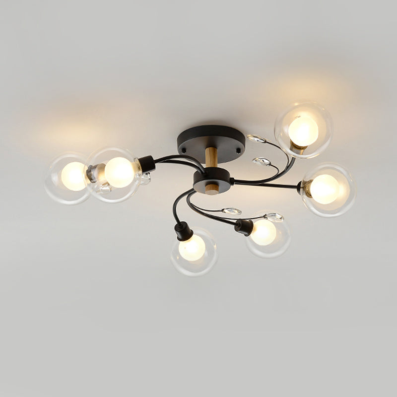Clear Glass Ball Semi Flush Lamp Contemporary 6-Light Black/Gold Close to Ceiling Lighting Clearhalo 'Ceiling Lights' 'Close To Ceiling Lights' 'Close to ceiling' 'Semi-flushmount' Lighting' 1712179