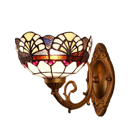Stained Glass Bowl Wall Lighting Loft Vintage 1 Light Sconce Lamp for Living Room Clearhalo 'Industrial' 'Middle century wall lights' 'Tiffany wall lights' 'Tiffany' 'Wall Lamps & Sconces' 'Wall Lights' Lighting' 171220