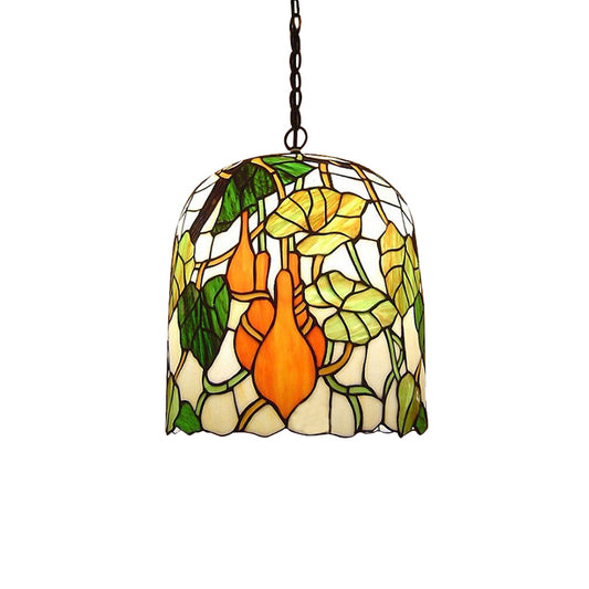 Bell Pendant Lamp 1 Head Green Cut Glass Tiffany Hanging Ceiling Light with Grape/Leaf Pattern Clearhalo 'Ceiling Lights' 'Industrial' 'Middle Century Pendants' 'Pendant Lights' 'Pendants' 'Tiffany close to ceiling' 'Tiffany Pendants' 'Tiffany' Lighting' 171229