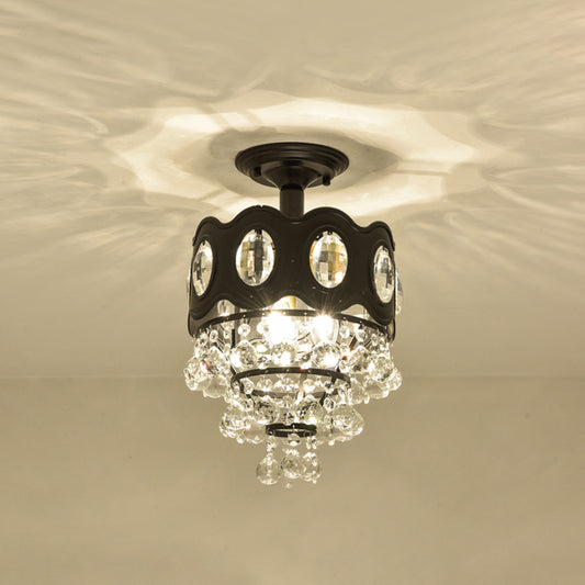 Black Tapered Semi Flush Minimalist 1/3/5-Bulb Crystal Orbs Ceiling Mounted Fixture for Hallway Clearhalo 'Ceiling Lights' 'Close To Ceiling Lights' 'Close to ceiling' 'Semi-flushmount' Lighting' 1712407