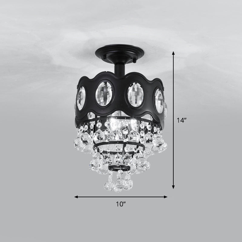 Black Tapered Semi Flush Minimalist 1/3/5-Bulb Crystal Orbs Ceiling Mounted Fixture for Hallway Clearhalo 'Ceiling Lights' 'Close To Ceiling Lights' 'Close to ceiling' 'Semi-flushmount' Lighting' 1712409