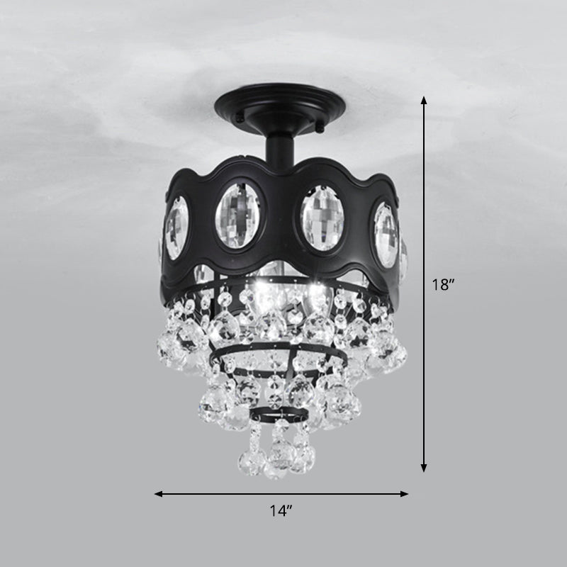 Black Tapered Semi Flush Minimalist 1/3/5-Bulb Crystal Orbs Ceiling Mounted Fixture for Hallway Clearhalo 'Ceiling Lights' 'Close To Ceiling Lights' 'Close to ceiling' 'Semi-flushmount' Lighting' 1712410
