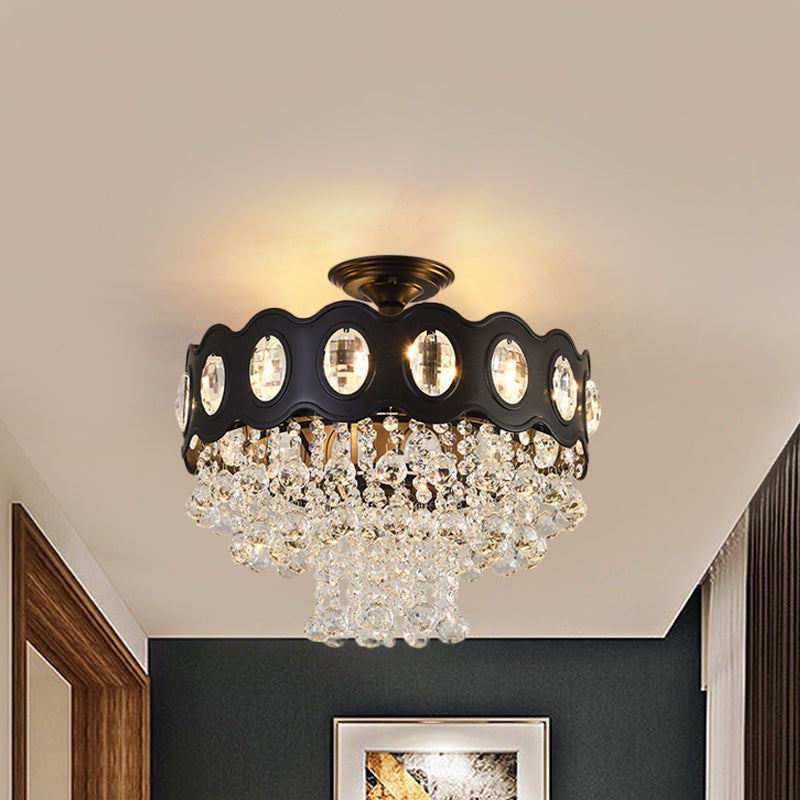 Black Tapered Semi Flush Minimalist 1/3/5-Bulb Crystal Orbs Ceiling Mounted Fixture for Hallway 5 Black Clearhalo 'Ceiling Lights' 'Close To Ceiling Lights' 'Close to ceiling' 'Semi-flushmount' Lighting' 1712411