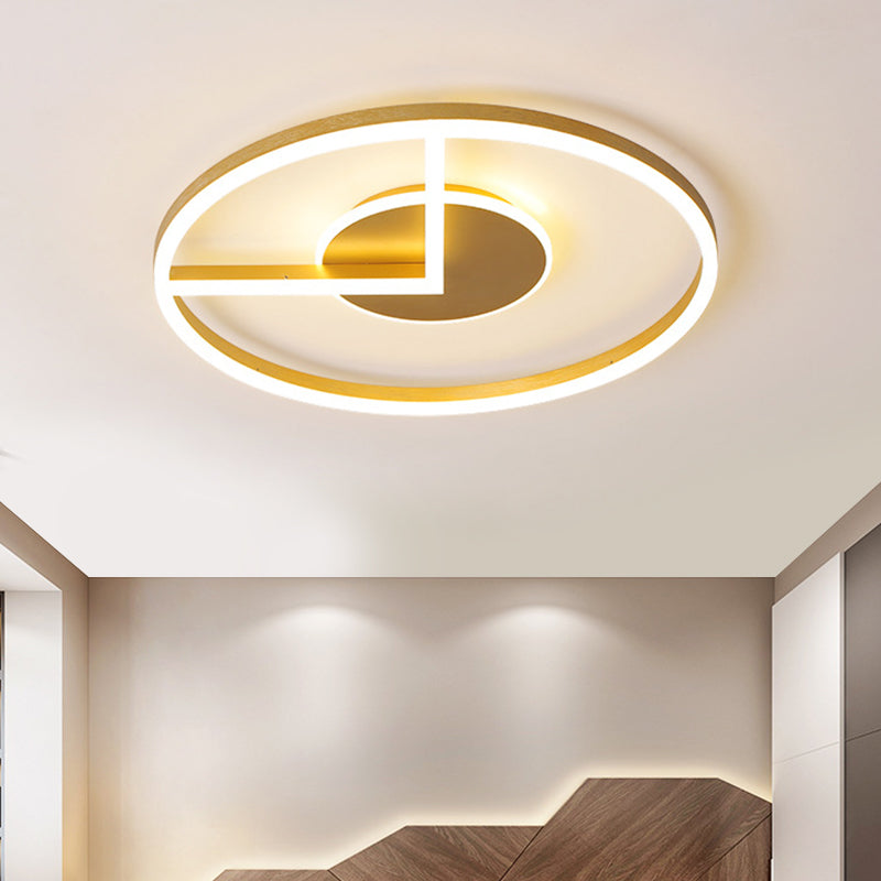 Minimalist Circle Ceiling Mounted Fixture Metal 16"/19.5" W LED Bedroom Flush Lighting in Gold, White/Warm Light Clearhalo 'Ceiling Lights' 'Close To Ceiling Lights' 'Close to ceiling' Lighting' 1712429