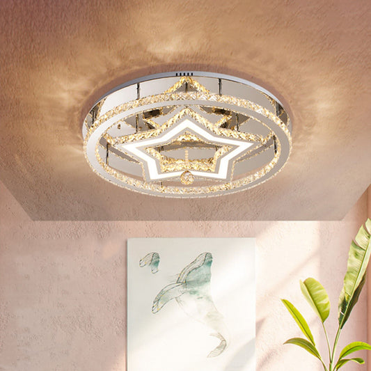 19.5"/23.5" W Star Semi Flush Mount Minimalist Cut Crystal Great Room LED Ceiling Fixture in Chrome, Warm/White Light Chrome Clearhalo 'Ceiling Lights' 'Close To Ceiling Lights' 'Close to ceiling' 'Semi-flushmount' Lighting' 1712504