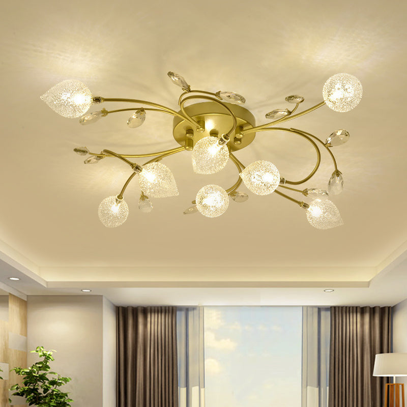 Sputnik Semi Flush Light Rustic Clear Glass 8/12-Head Bedroom Ceiling Flush Mount with Crystal Deco in Black/Gold Clearhalo 'Ceiling Lights' 'Close To Ceiling Lights' 'Close to ceiling' 'Glass shade' 'Glass' 'Pendant Lights' 'Semi-flushmount' Lighting' 1712515