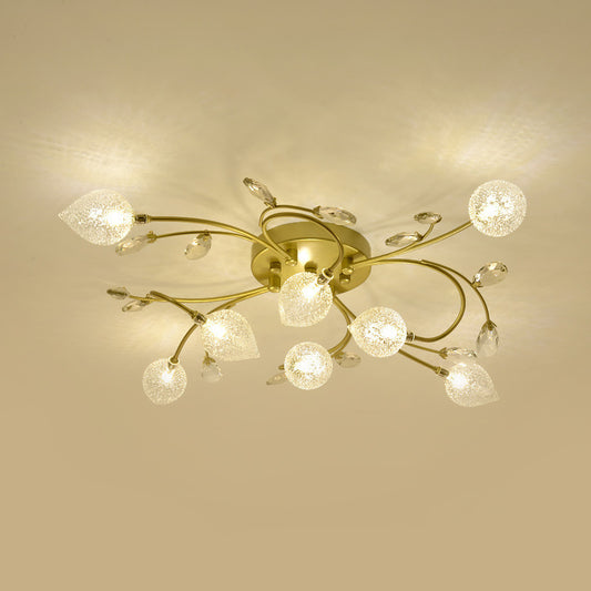 Sputnik Semi Flush Light Rustic Clear Glass 8/12-Head Bedroom Ceiling Flush Mount with Crystal Deco in Black/Gold Clearhalo 'Ceiling Lights' 'Close To Ceiling Lights' 'Close to ceiling' 'Glass shade' 'Glass' 'Pendant Lights' 'Semi-flushmount' Lighting' 1712516