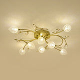 Sputnik Semi Flush Light Rustic Clear Glass 8/12-Head Bedroom Ceiling Flush Mount with Crystal Deco in Black/Gold Clearhalo 'Ceiling Lights' 'Close To Ceiling Lights' 'Close to ceiling' 'Glass shade' 'Glass' 'Pendant Lights' 'Semi-flushmount' Lighting' 1712516