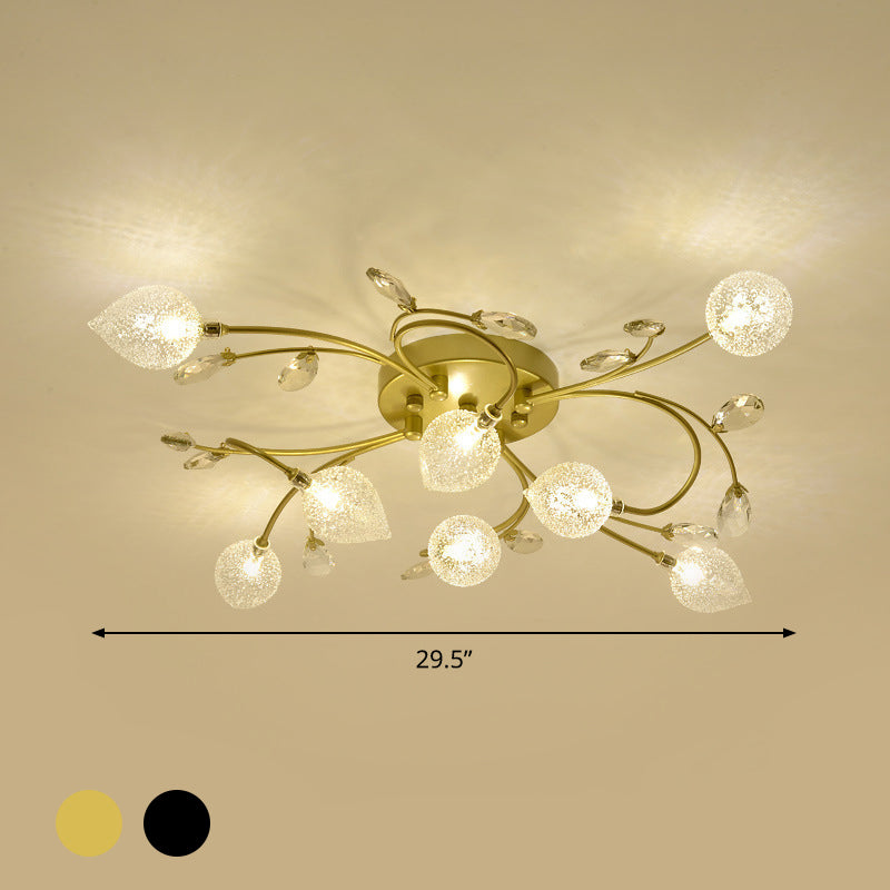 Sputnik Semi Flush Light Rustic Clear Glass 8/12-Head Bedroom Ceiling Flush Mount with Crystal Deco in Black/Gold Clearhalo 'Ceiling Lights' 'Close To Ceiling Lights' 'Close to ceiling' 'Glass shade' 'Glass' 'Pendant Lights' 'Semi-flushmount' Lighting' 1712517