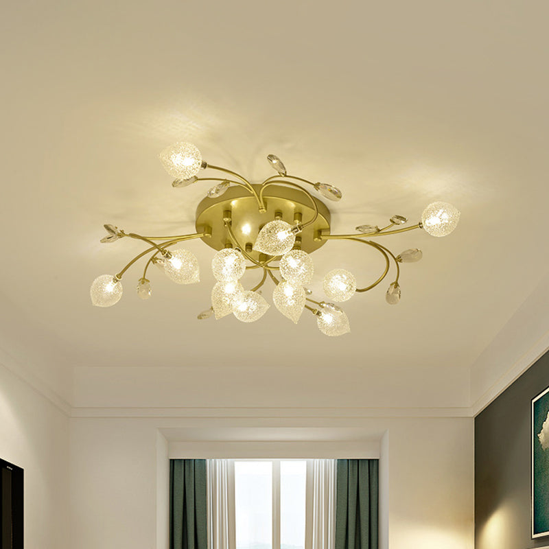 Sputnik Semi Flush Light Rustic Clear Glass 8/12-Head Bedroom Ceiling Flush Mount with Crystal Deco in Black/Gold Clearhalo 'Ceiling Lights' 'Close To Ceiling Lights' 'Close to ceiling' 'Glass shade' 'Glass' 'Pendant Lights' 'Semi-flushmount' Lighting' 1712519