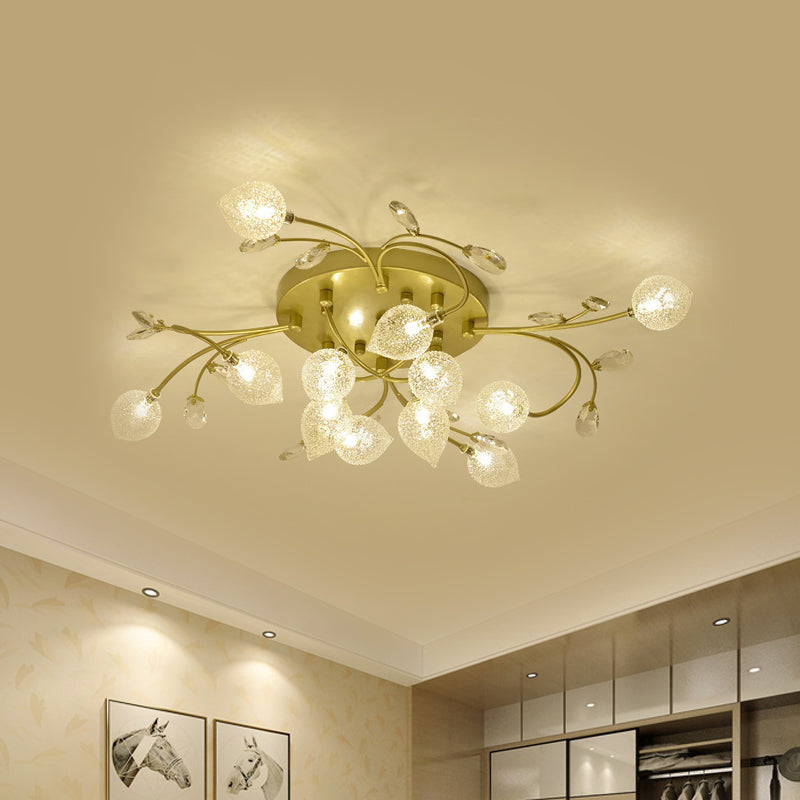 Sputnik Semi Flush Light Rustic Clear Glass 8/12-Head Bedroom Ceiling Flush Mount with Crystal Deco in Black/Gold Clearhalo 'Ceiling Lights' 'Close To Ceiling Lights' 'Close to ceiling' 'Glass shade' 'Glass' 'Pendant Lights' 'Semi-flushmount' Lighting' 1712520