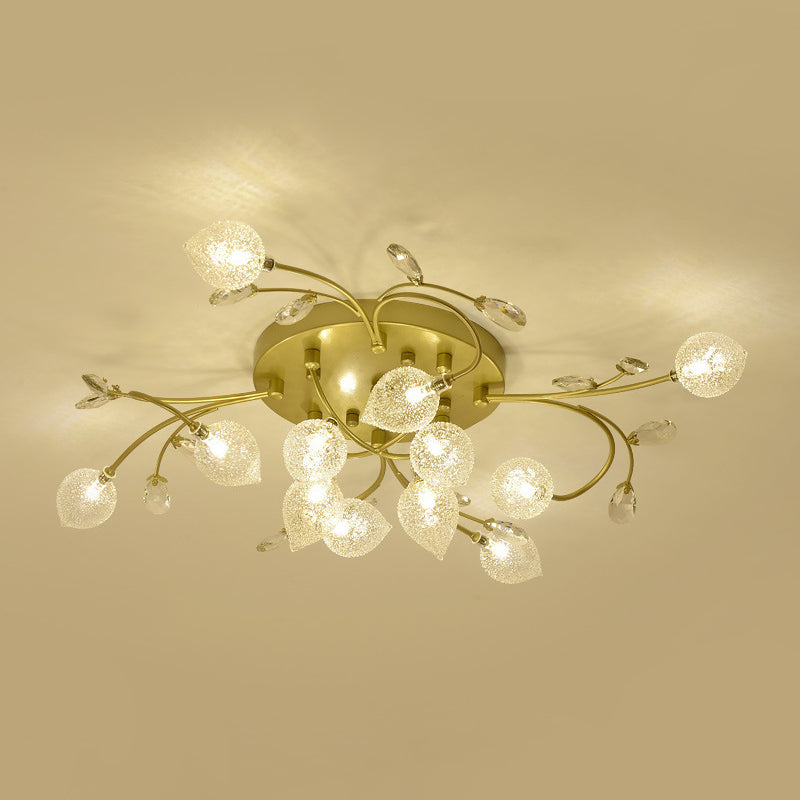 Sputnik Semi Flush Light Rustic Clear Glass 8/12-Head Bedroom Ceiling Flush Mount with Crystal Deco in Black/Gold Clearhalo 'Ceiling Lights' 'Close To Ceiling Lights' 'Close to ceiling' 'Glass shade' 'Glass' 'Pendant Lights' 'Semi-flushmount' Lighting' 1712521