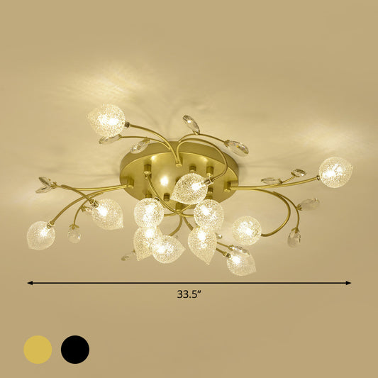 Sputnik Semi Flush Light Rustic Clear Glass 8/12-Head Bedroom Ceiling Flush Mount with Crystal Deco in Black/Gold Clearhalo 'Ceiling Lights' 'Close To Ceiling Lights' 'Close to ceiling' 'Glass shade' 'Glass' 'Pendant Lights' 'Semi-flushmount' Lighting' 1712522