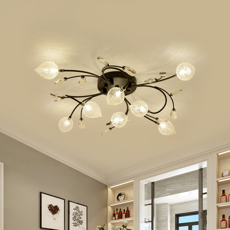 Sputnik Semi Flush Light Rustic Clear Glass 8/12-Head Bedroom Ceiling Flush Mount with Crystal Deco in Black/Gold Clearhalo 'Ceiling Lights' 'Close To Ceiling Lights' 'Close to ceiling' 'Glass shade' 'Glass' 'Pendant Lights' 'Semi-flushmount' Lighting' 1712524
